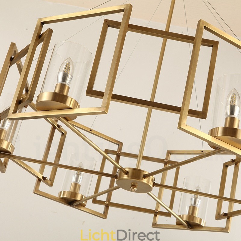 6-lichts retro rustieke luxe messing hanglamp kroonluchter met glazen kap