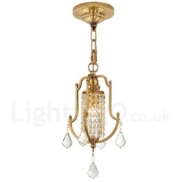 1-lichts retro rustieke luxe messing hanglamp kroonluchter met kristallen kap