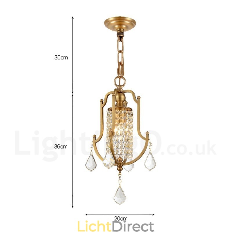 1-lichts retro rustieke luxe messing hanglamp kroonluchter met kristallen kap