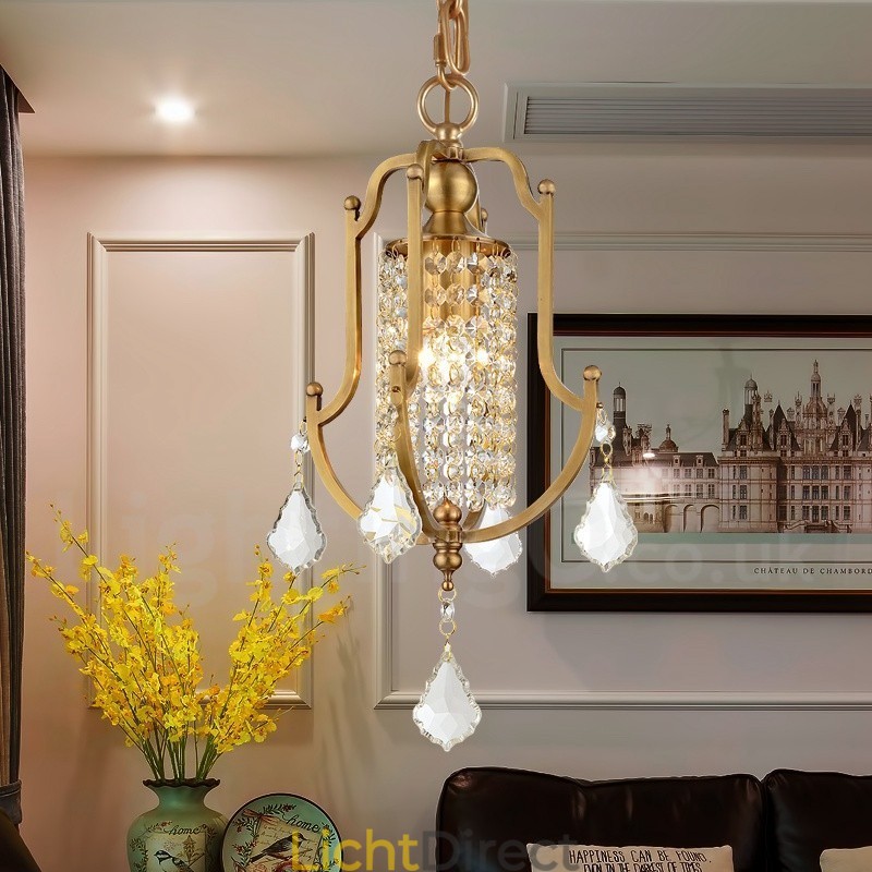 1-lichts retro rustieke luxe messing hanglamp kroonluchter met kristallen kap