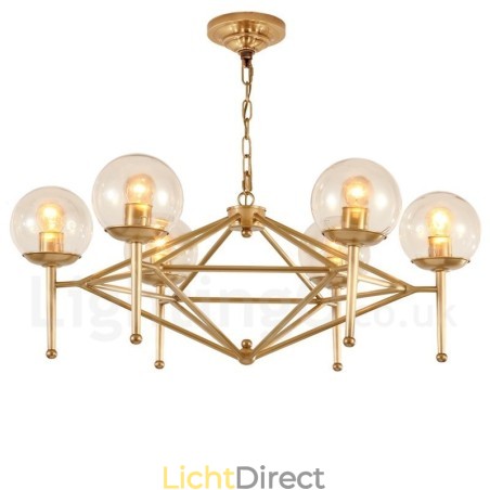 6-lichts retro rustieke luxe messing hanglamp kroonluchter met glazen kap 6-lichts retro rustieke luxe messing hanglamp kroonluchter met glazen kap