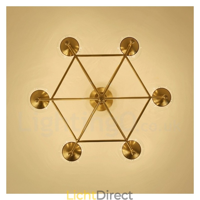 6-lichts retro rustieke luxe messing hanglamp kroonluchter met glazen kap
