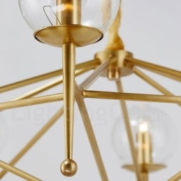 6-lichts retro rustieke luxe messing hanglamp kroonluchter met glazen kap