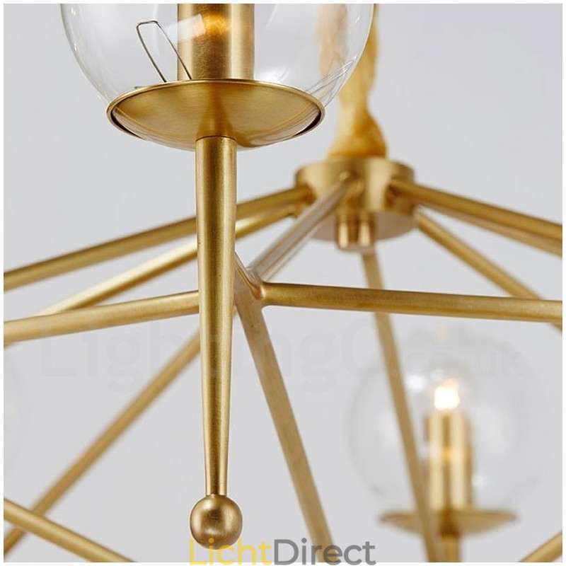 6-lichts retro rustieke luxe messing hanglamp kroonluchter met glazen kap