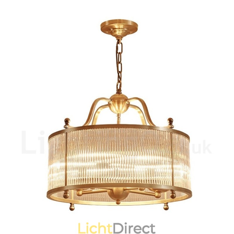 5-lichts retro rustieke luxe messing hanglamp kroonluchter met glazen kap