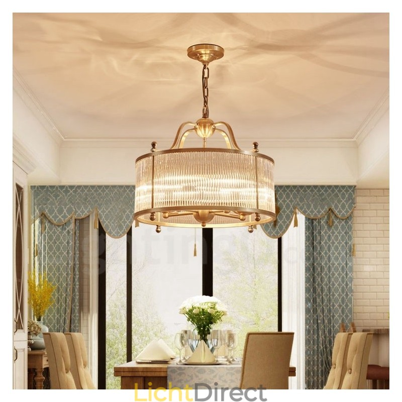 5-lichts retro rustieke luxe messing hanglamp kroonluchter met glazen kap