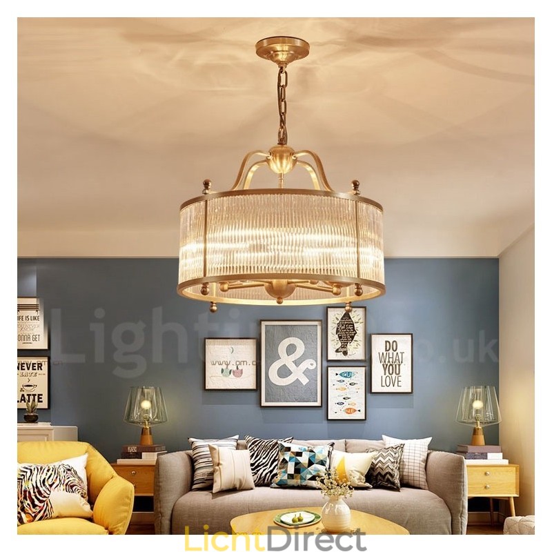 5-lichts retro rustieke luxe messing hanglamp kroonluchter met glazen kap
