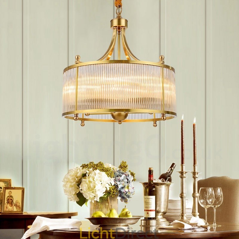 5-lichts retro rustieke luxe messing hanglamp kroonluchter met glazen kap