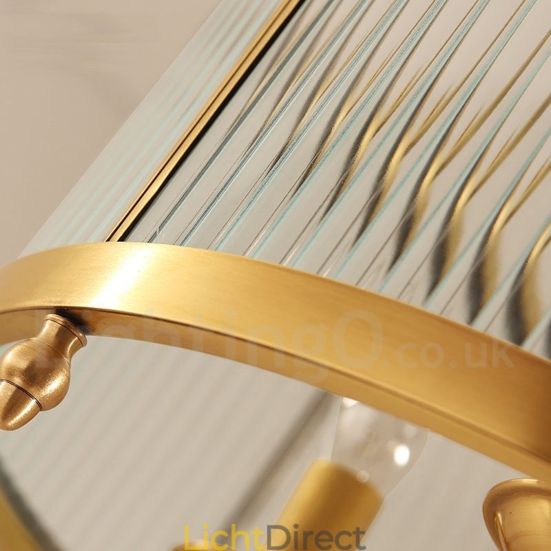 5-lichts retro rustieke luxe messing hanglamp kroonluchter met glazen kap