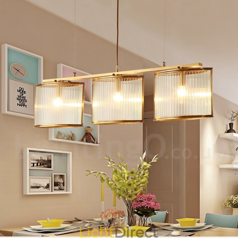 3-lichts retro rustieke luxe messing hanglamp kroonluchter met glazen kap