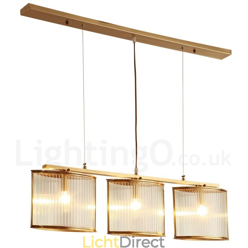 3-lichts retro rustieke luxe messing hanglamp kroonluchter met glazen kap