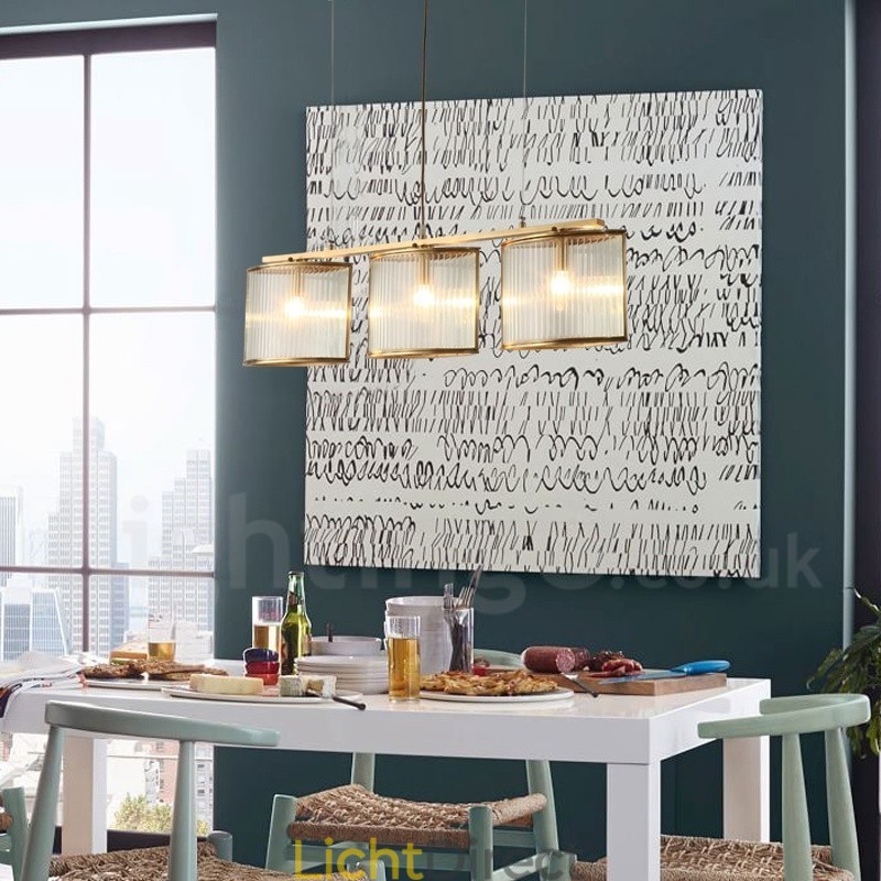 3-lichts retro rustieke luxe messing hanglamp kroonluchter met glazen kap