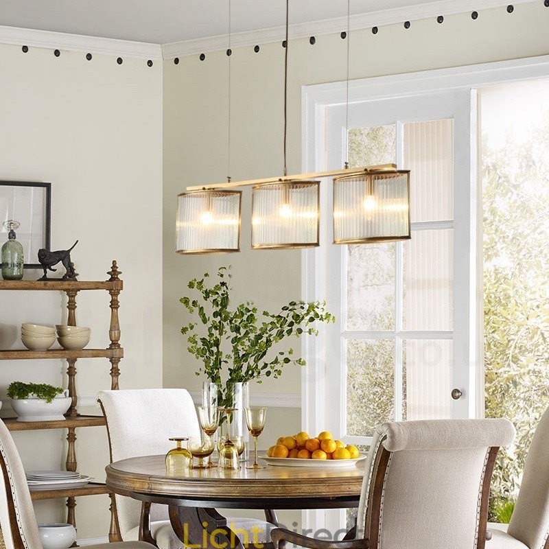3-lichts retro rustieke luxe messing hanglamp kroonluchter met glazen kap