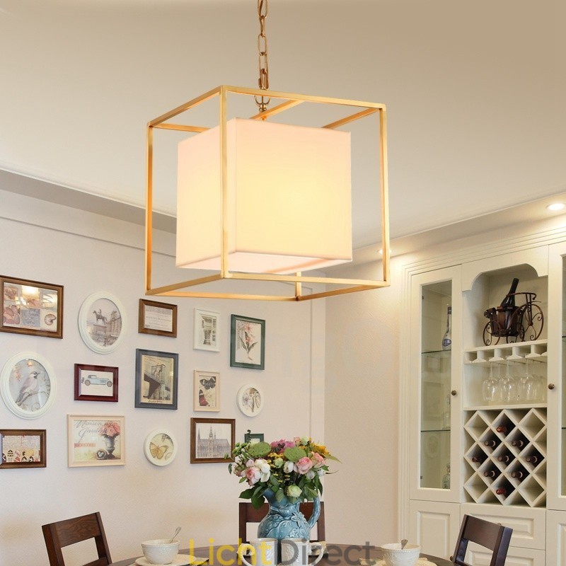 1-lichts retro rustieke luxe messing hanglamp kroonluchter met stoffen kap