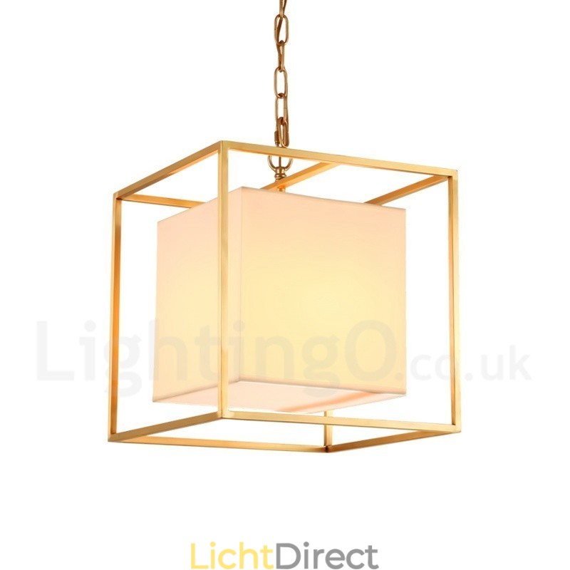 1-lichts retro rustieke luxe messing hanglamp kroonluchter met stoffen kap