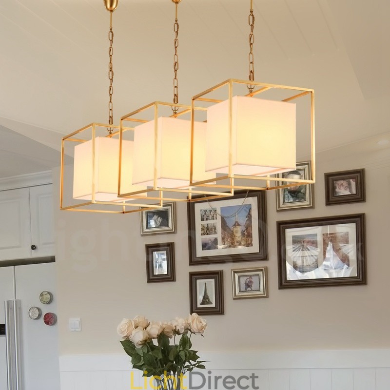 1-lichts retro rustieke luxe messing hanglamp kroonluchter met stoffen kap