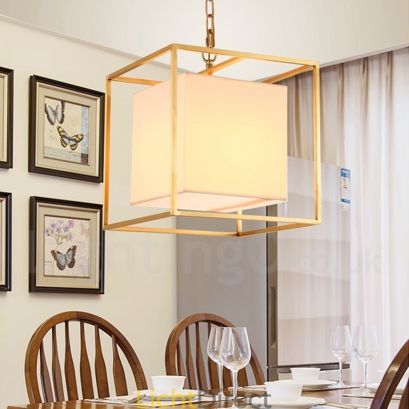 1-lichts retro rustieke luxe messing hanglamp kroonluchter met stoffen kap