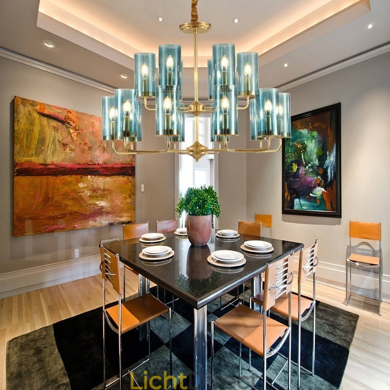 16-lichts retro rustieke luxe messing hanglamp kroonluchter met glazen kap