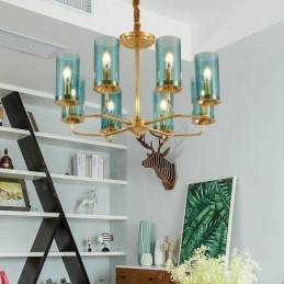 8-lichts retro rustieke luxe messing hanglamp kroonluchter met glazen kap