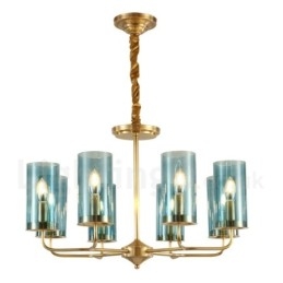 8-lichts retro rustieke luxe messing hanglamp kroonluchter met glazen kap