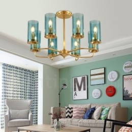 8-lichts retro rustieke luxe messing hanglamp kroonluchter met glazen kap