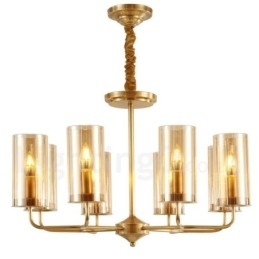 8-lichts retro rustieke luxe messing hanglamp kroonluchter met glazen kap