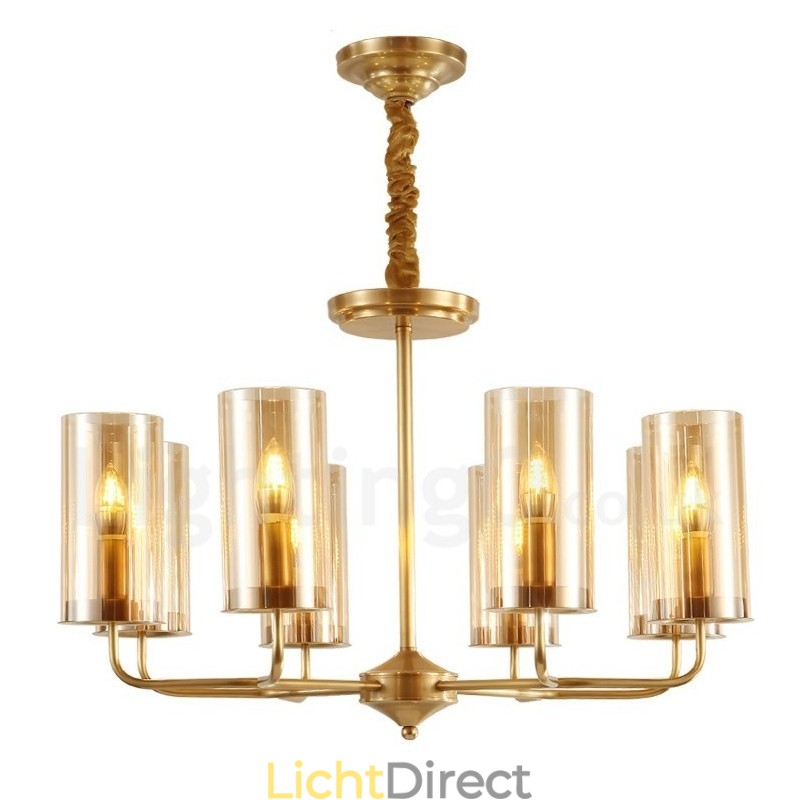 8-lichts retro rustieke luxe messing hanglamp kroonluchter met glazen kap