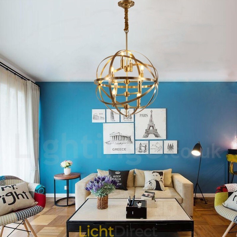 8-lichts retro rustieke luxe messing hanglamp kroonluchter