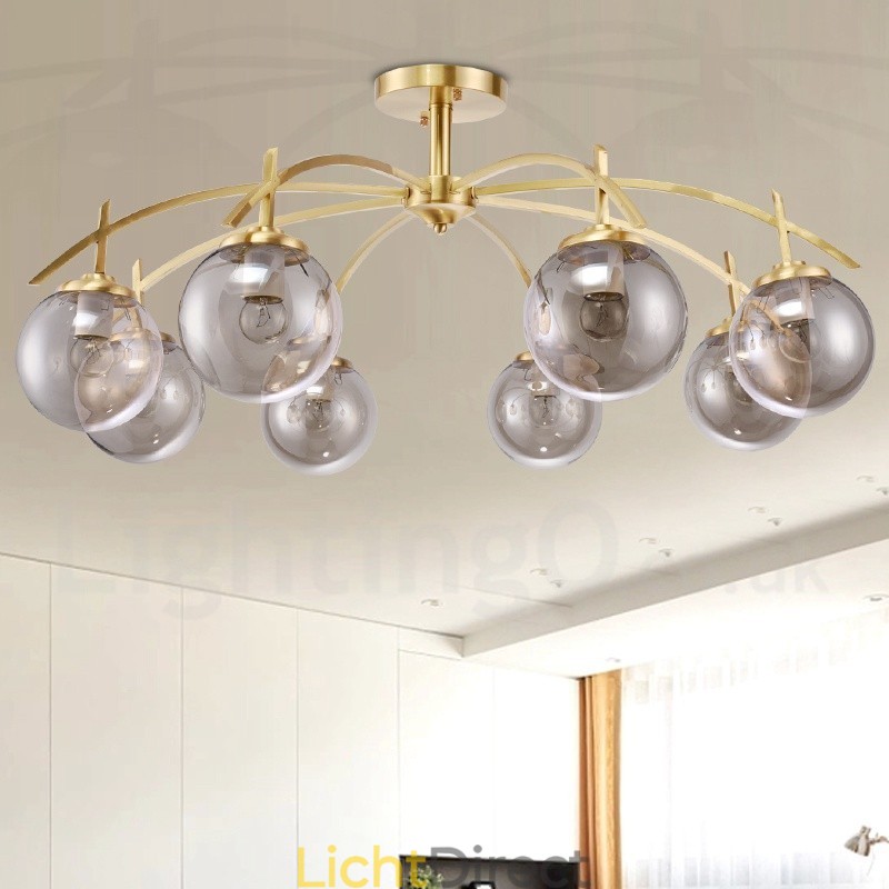 8-lichts retro rustieke luxe messing hanglamp kroonluchter met glazen kap