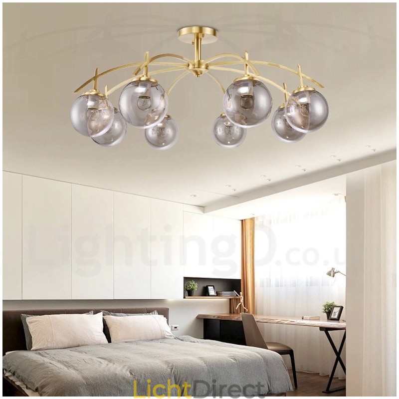 8-lichts retro rustieke luxe messing hanglamp kroonluchter met glazen kap