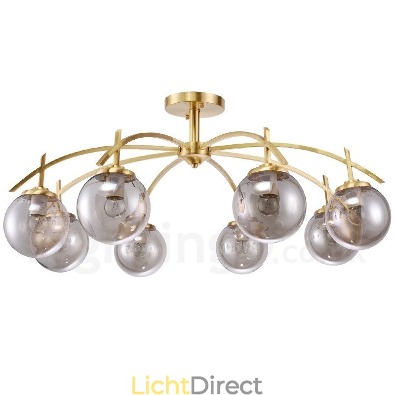 8-lichts retro rustieke luxe messing hanglamp kroonluchter met glazen kap