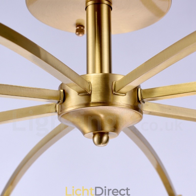 8-lichts retro rustieke luxe messing hanglamp kroonluchter met glazen kap