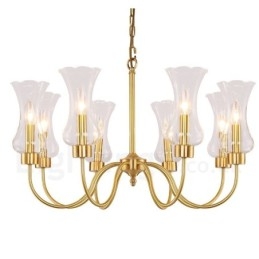 8-lichts retro rustieke luxe messing hanglamp kroonluchter met glazen kap