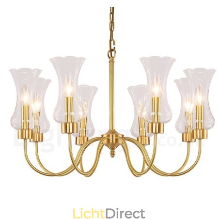 8-lichts retro rustieke luxe messing hanglamp kroonluchter met glazen kap 8-lichts retro rustieke luxe messing hanglamp kroonluchter met glazen kap