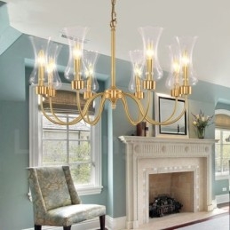 8-lichts retro rustieke luxe messing hanglamp kroonluchter met glazen kap
