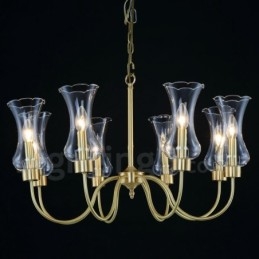8-lichts retro rustieke luxe messing hanglamp kroonluchter met glazen kap