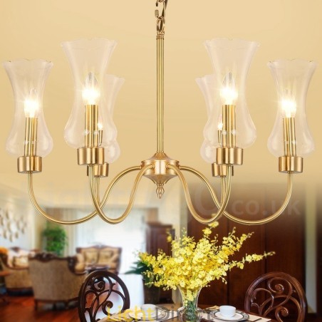 6-lichts retro rustieke luxe messing hanglamp kroonluchter met glazen kap 6-lichts retro rustieke luxe messing hanglamp kroonluchter met glazen kap