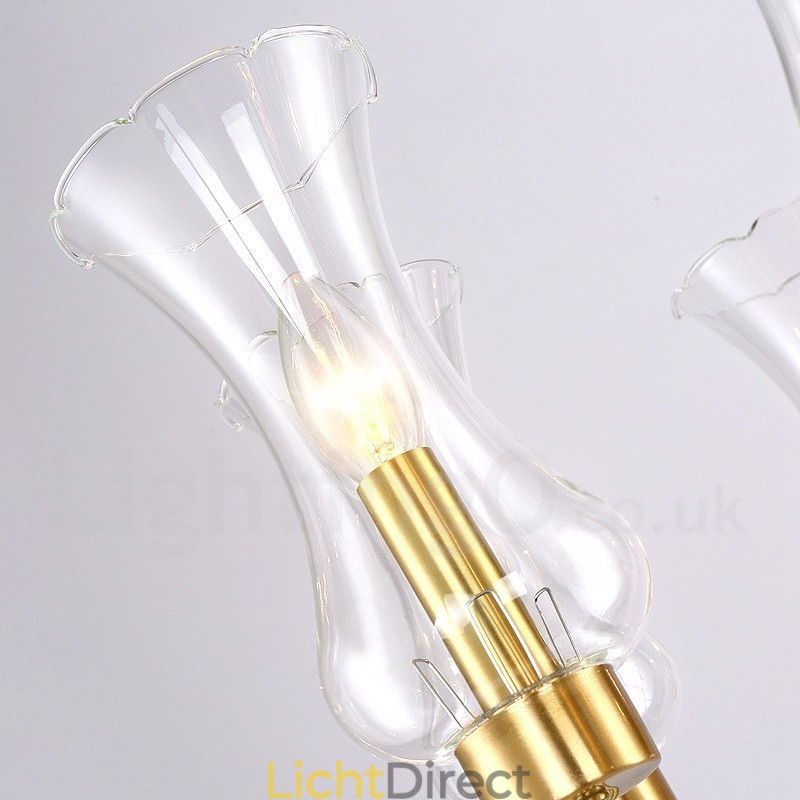 6-lichts retro rustieke luxe messing hanglamp kroonluchter met glazen kap