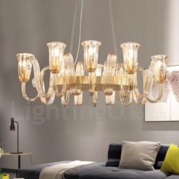 8-lichts retro rustieke luxe aluminiumlegering hanglamp kroonluchter met glazen kap