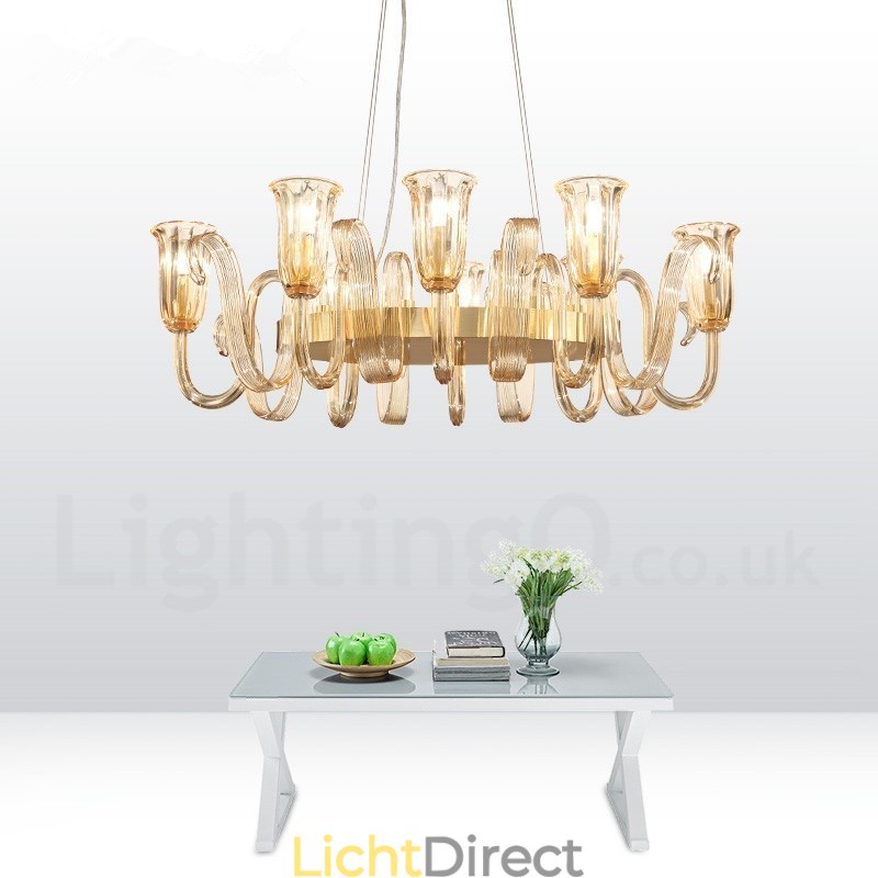 8-lichts retro rustieke luxe aluminiumlegering hanglamp kroonluchter met glazen kap