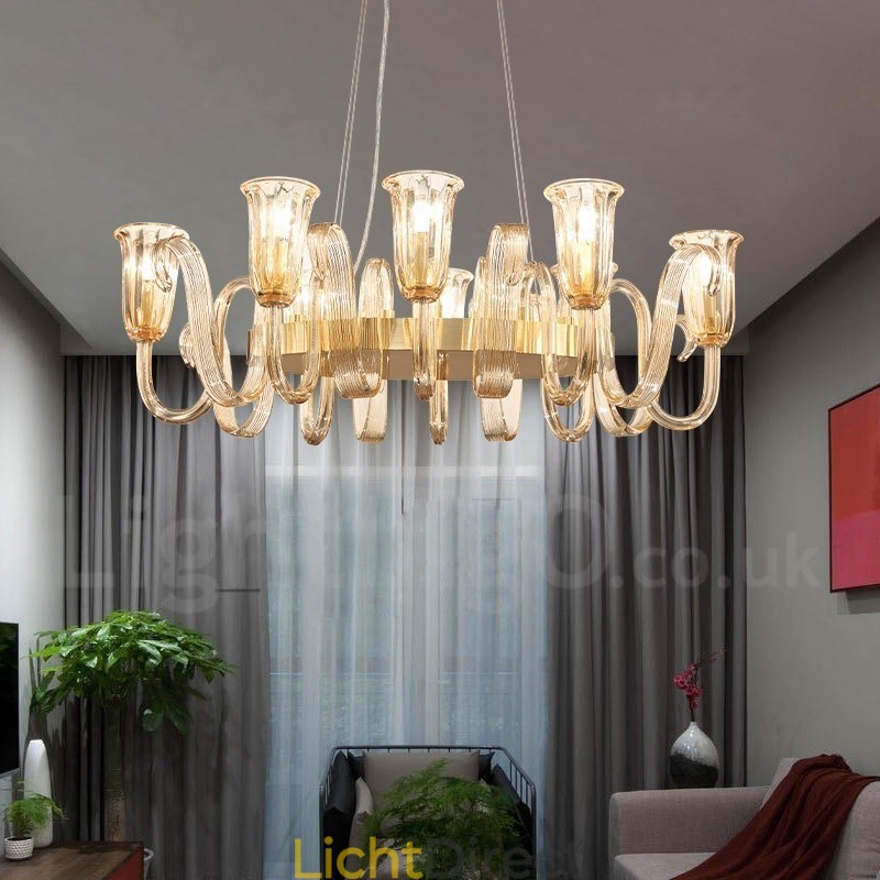 8-lichts retro rustieke luxe aluminiumlegering hanglamp kroonluchter met glazen kap