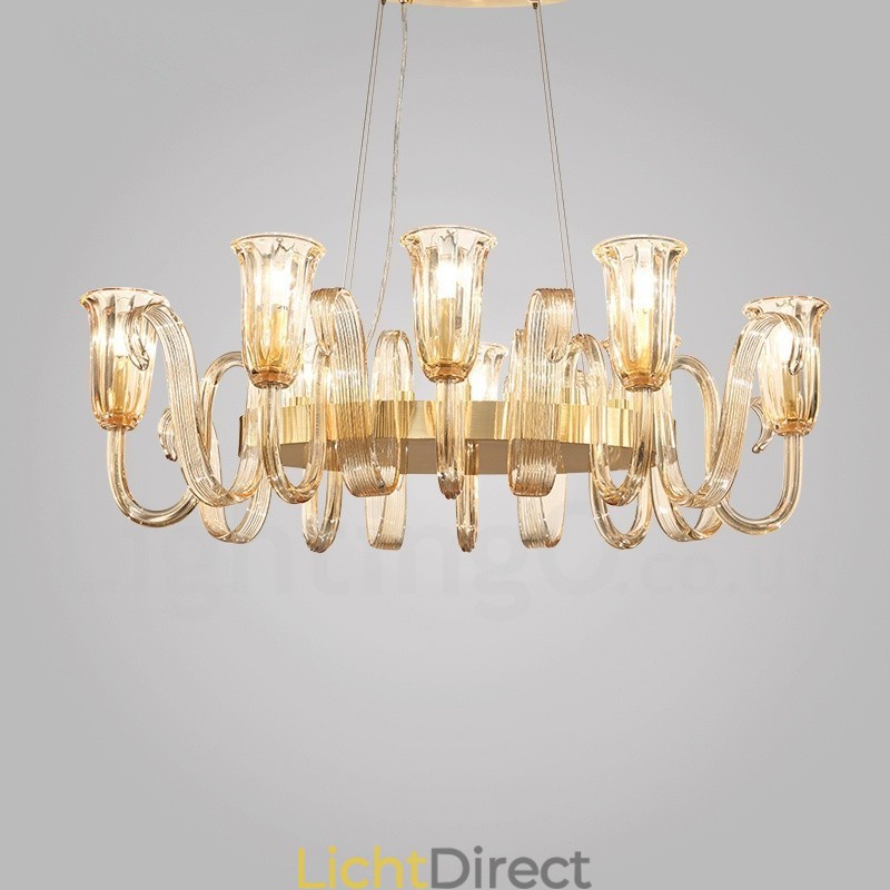 8-lichts retro rustieke luxe aluminiumlegering hanglamp kroonluchter met glazen kap