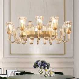 8-lichts retro rustieke luxe aluminiumlegering hanglamp kroonluchter met glazen kap