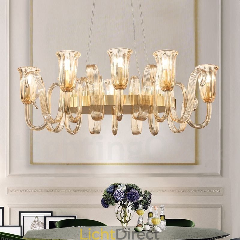 8-lichts retro rustieke luxe aluminiumlegering hanglamp kroonluchter met glazen kap