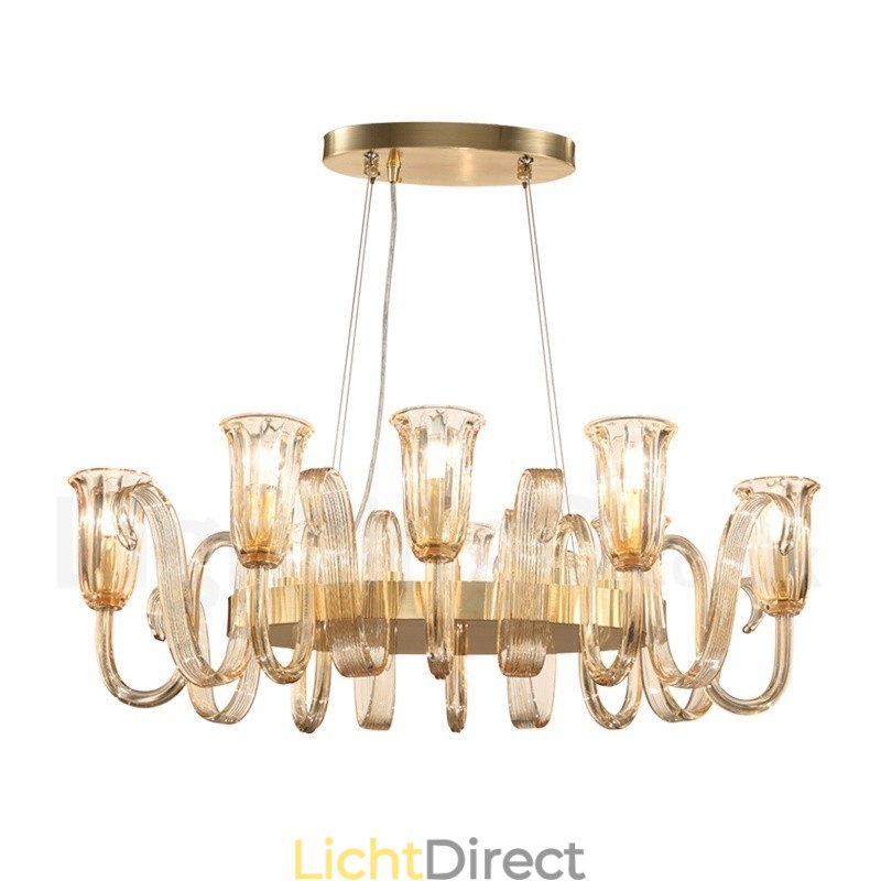 8-lichts retro rustieke luxe aluminiumlegering hanglamp kroonluchter met glazen kap