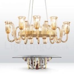 8-lichts retro rustieke luxe aluminiumlegering hanglamp kroonluchter met glazen kap