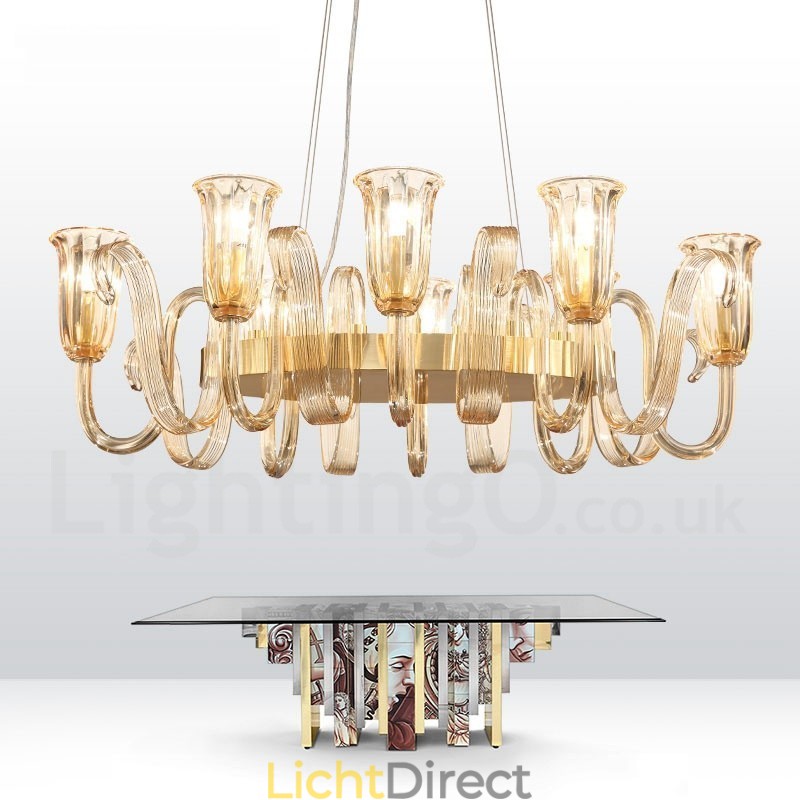 8-lichts retro rustieke luxe aluminiumlegering hanglamp kroonluchter met glazen kap