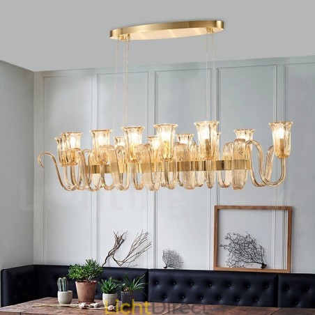 12 Licht Retro Rustieke Luxe Aluminiumlegering Hanglamp Kroonluchter met Glazen Kap 12 Licht Retro Rustieke Luxe Aluminiumlegering Hanglamp Kroonluchter met Glazen Kap
