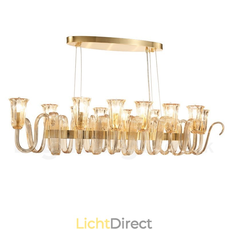 12 Licht Retro Rustieke Luxe Aluminiumlegering Hanglamp Kroonluchter met Glazen Kap