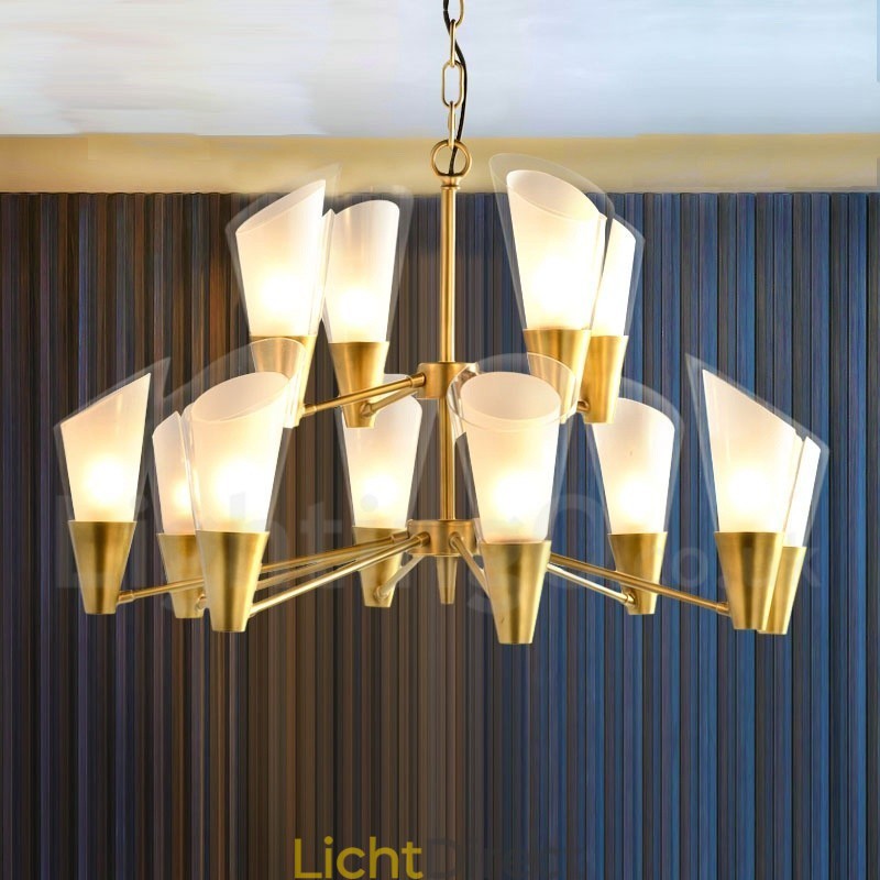 12 Licht Retro Rustieke Luxe Messing Hanglamp Kroonluchter met Glazen Kap
